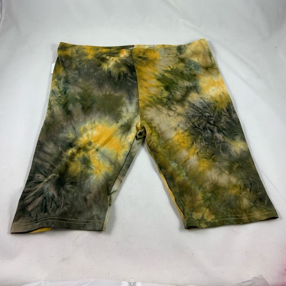 Yellow Black Tie Dye Athletic Cotton Biker Shorts - Picture 2 of 4